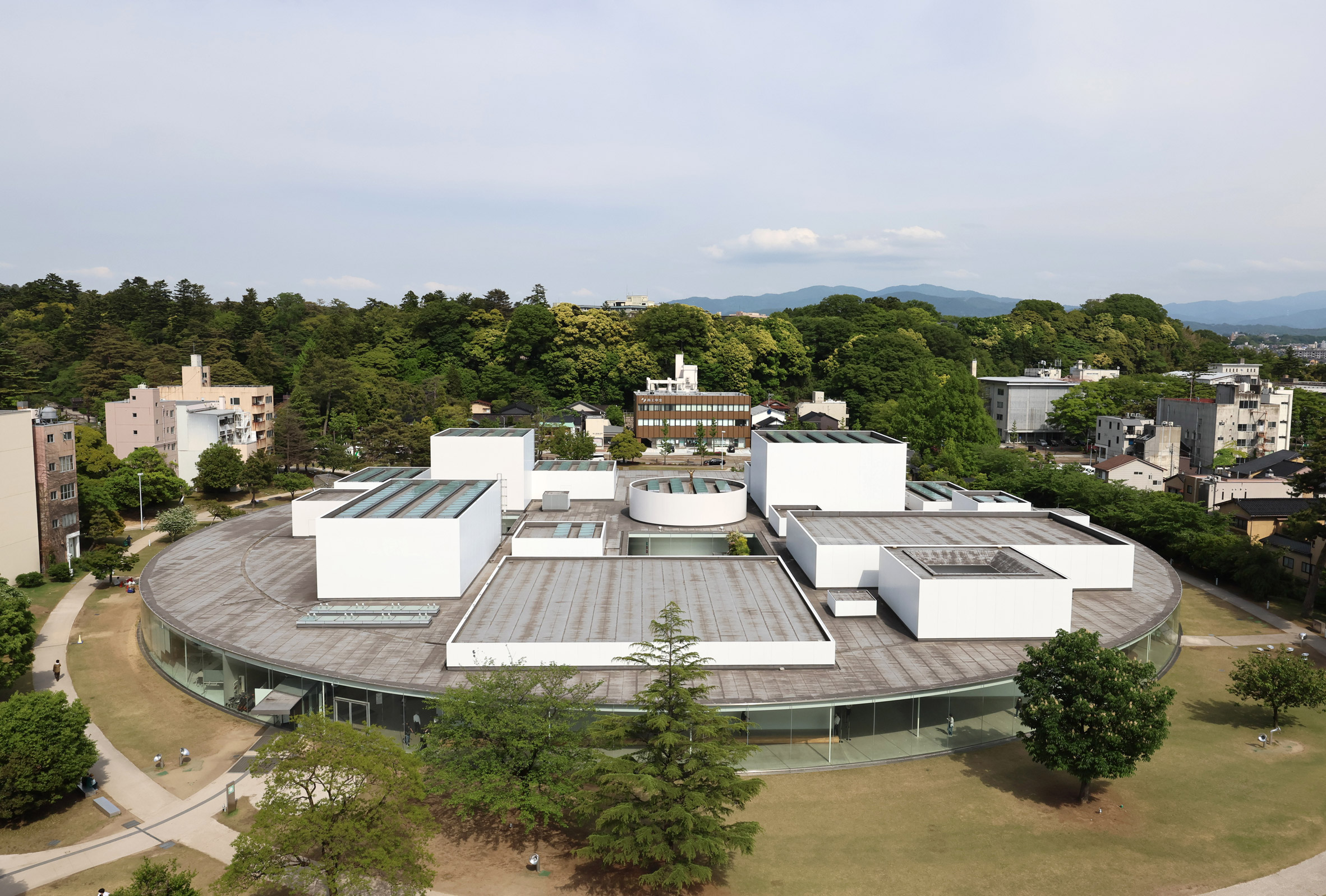 Aerial photo of the 21st Century Museum of Contemporary Art in Kanazawa
