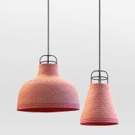 Photograph of two pink pendant lamps