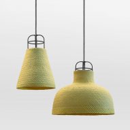 Photograph of two green pendant lamps