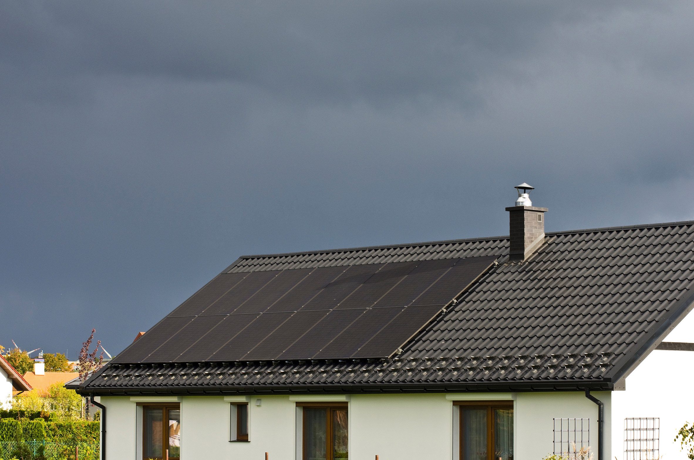 Solar panels on a cloudy day