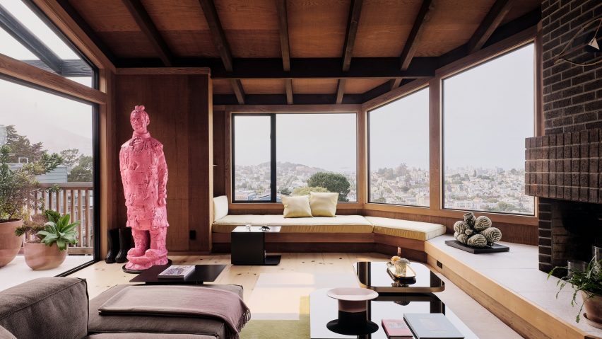 Pink sculpture and redwood finishes in Noe Valley home