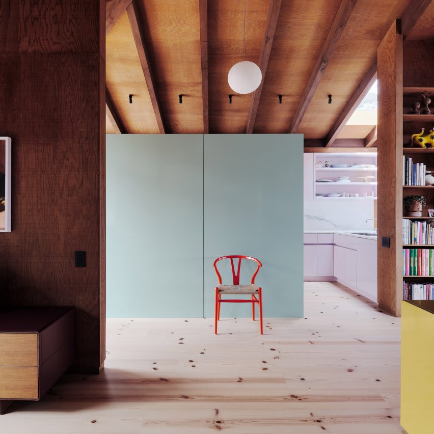 Redwood home with colourful panelling