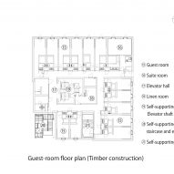 Guest room floor plan of the Royal Park Canvas hotel in Sapporo, Japan, by Mitsubishi Jisho Design