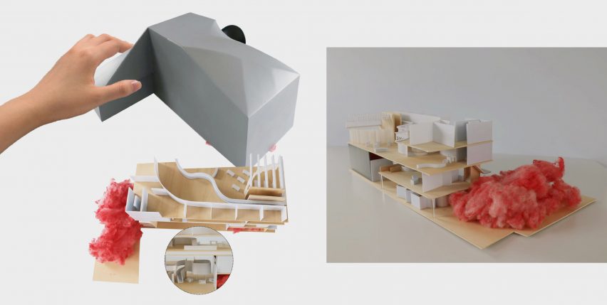 Collage of photos of a handmade architectural model