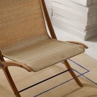 Photograph showing detail of rattan and wooden chair