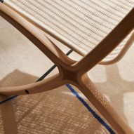 Photograph showing detail of rattan and wooden chair