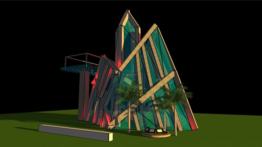 Render of an astronomy tower made from glass
