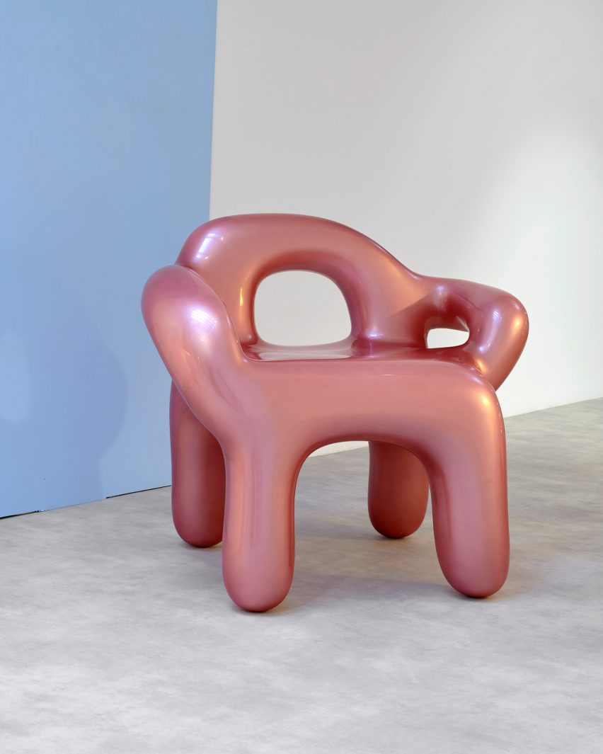 Picture of a pink chrome armchair