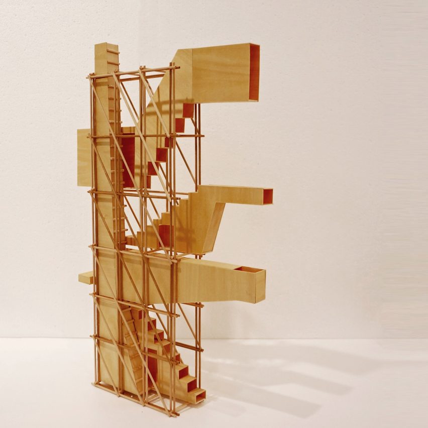 Image of a wooden model with stairs