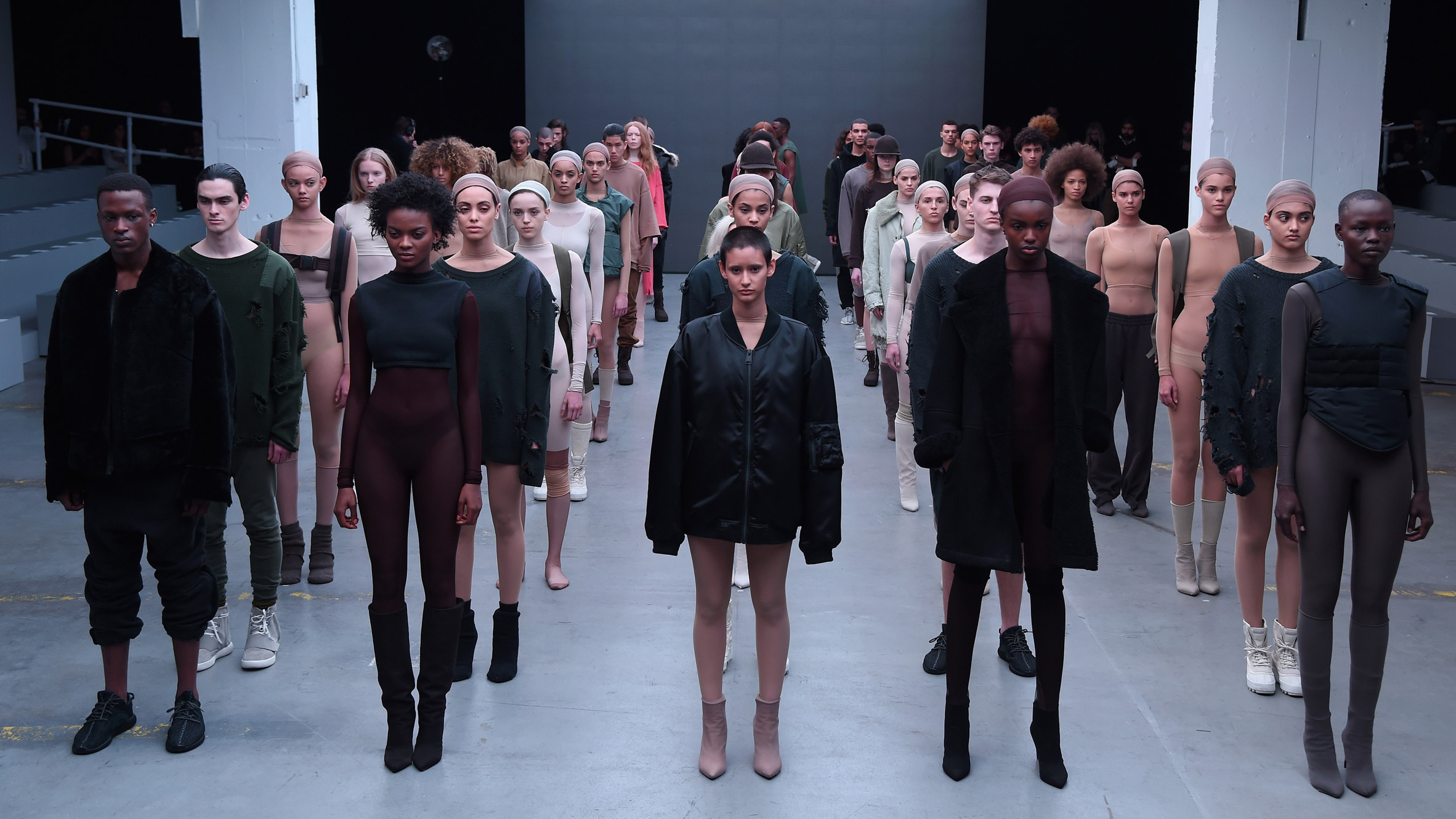 Models on a runway for the Yeezy x Adidas show