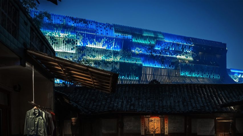 Visualisation of glowing pavilion at night