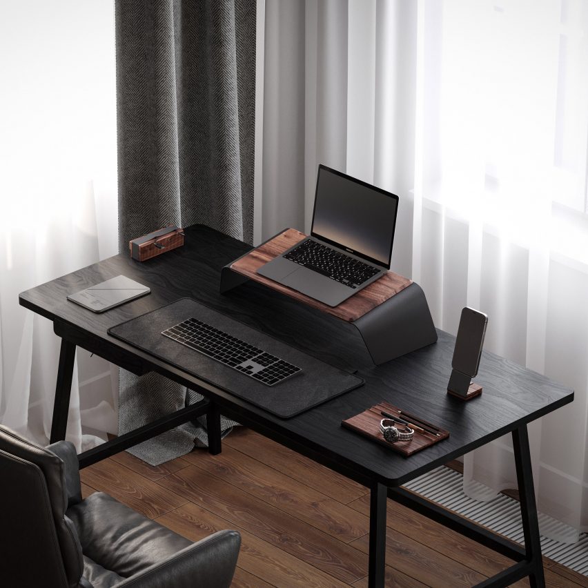 Config 01 Desk Set by Nooe on a black desk in a home office