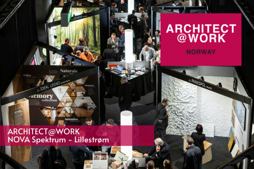 Photo of a trade fair with Architect@Work logo