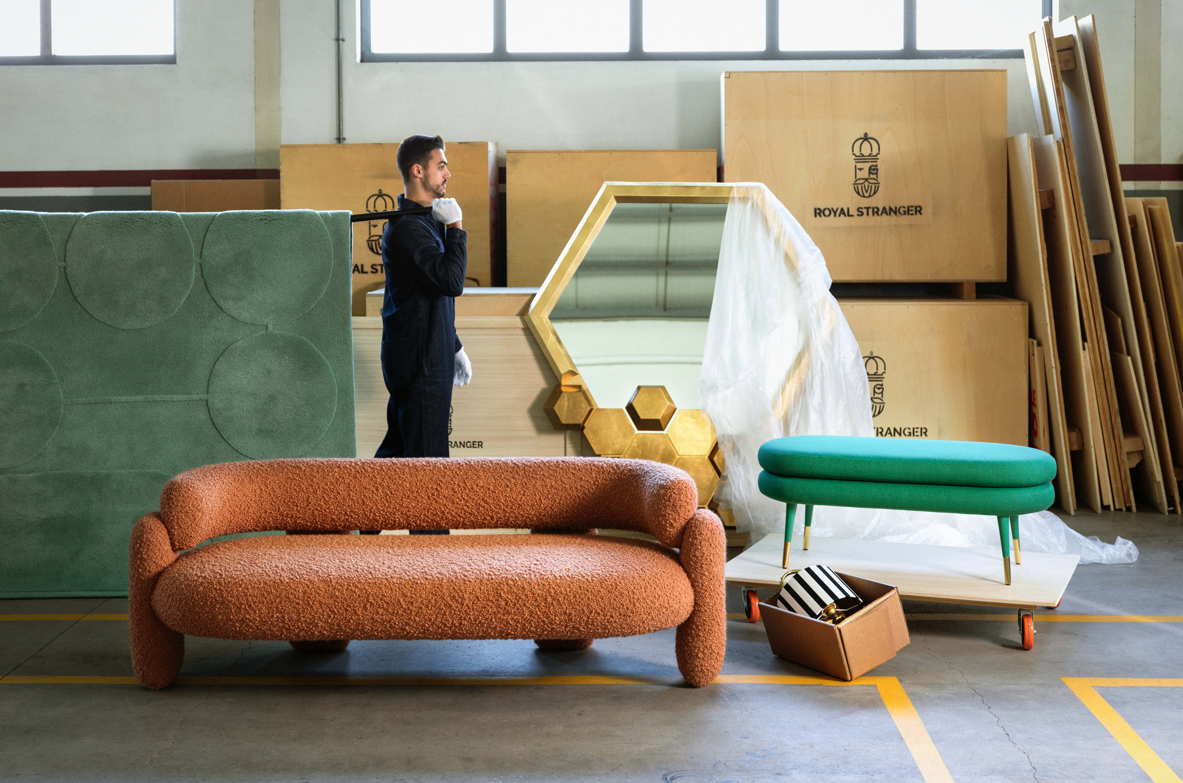 Image of the Embrace Sofa in a warehouse