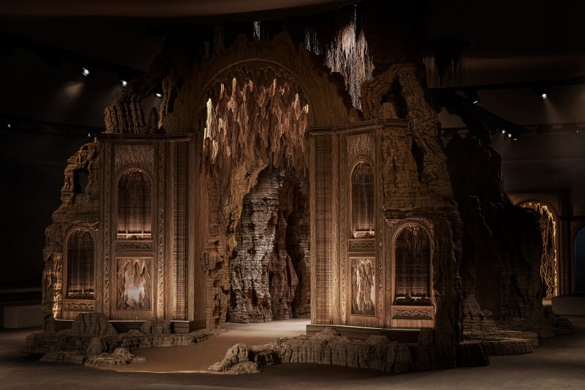 Image of the cardboard installation by Eva Jospin at the Dior show