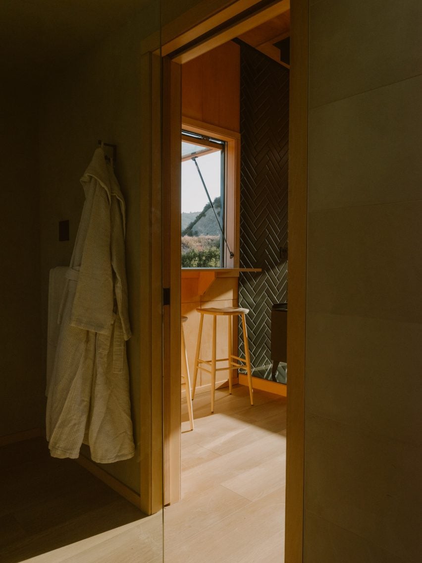 Window and bathrobe in micro cabin