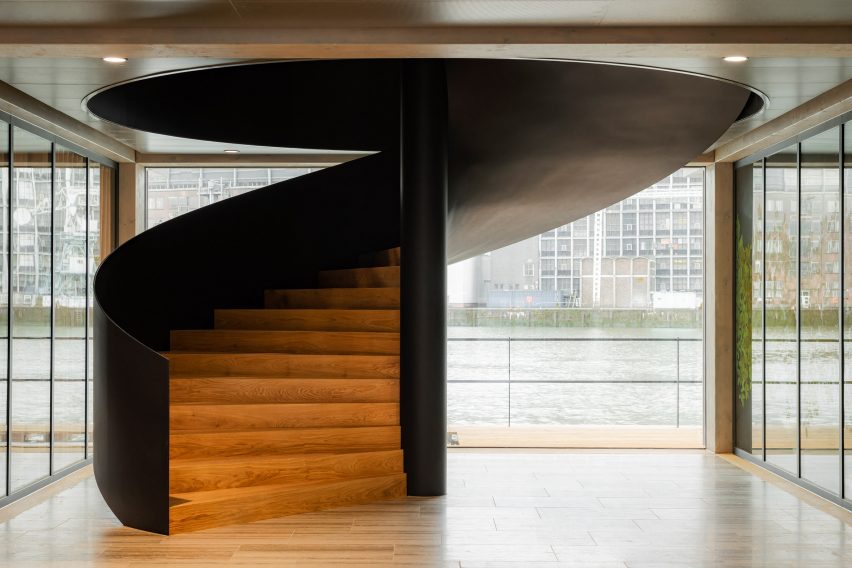 Spiral staircase in Floating Office Rotterdam by Powerhouse Company