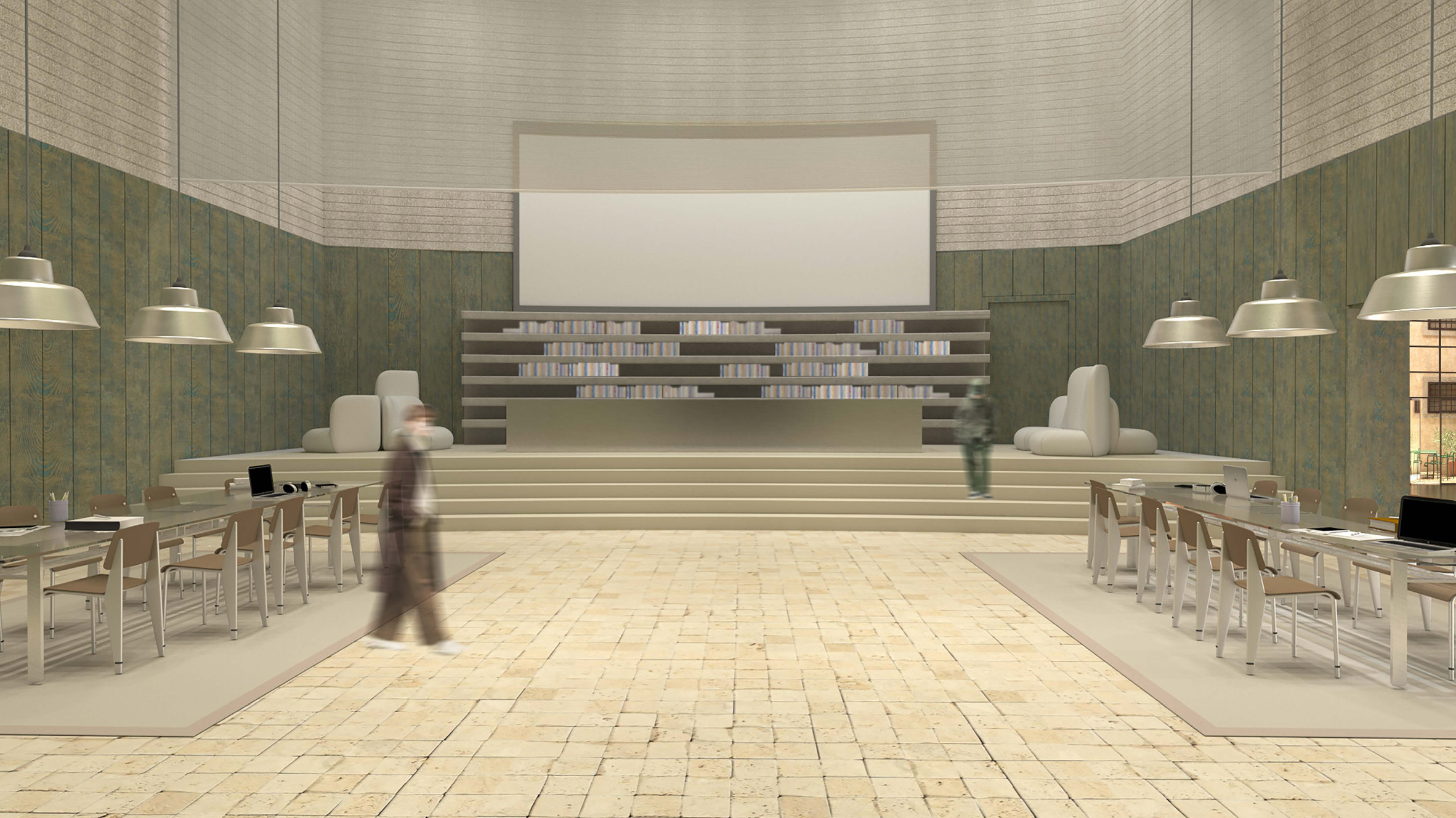 Visualisation of building interior with figures