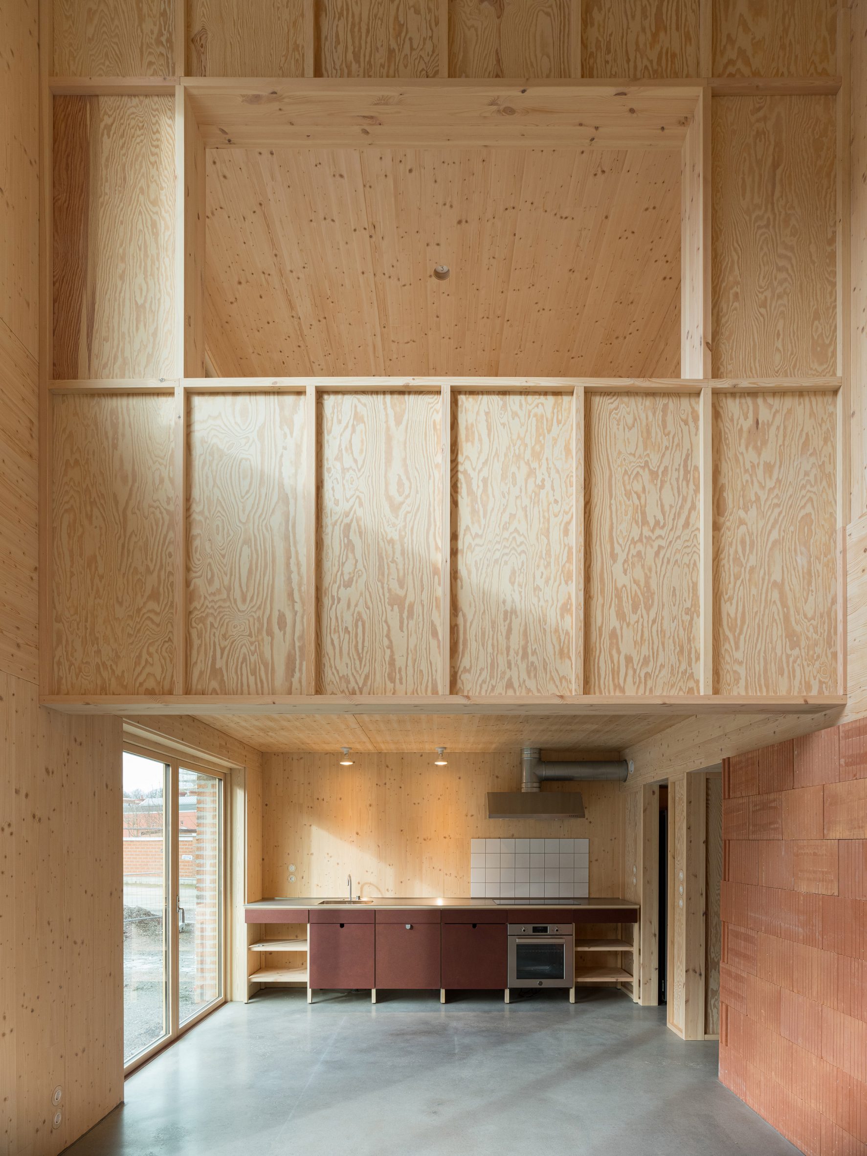Interior image of the timber-lined living spaces at Twelve Houses