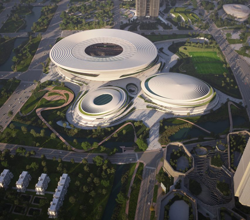Aerial visual of Hangzhou International Sports Centre