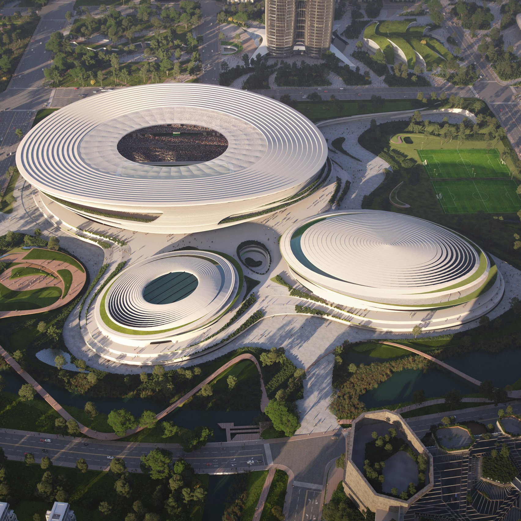 Aerial visual of Hangzhou International Sports Centre