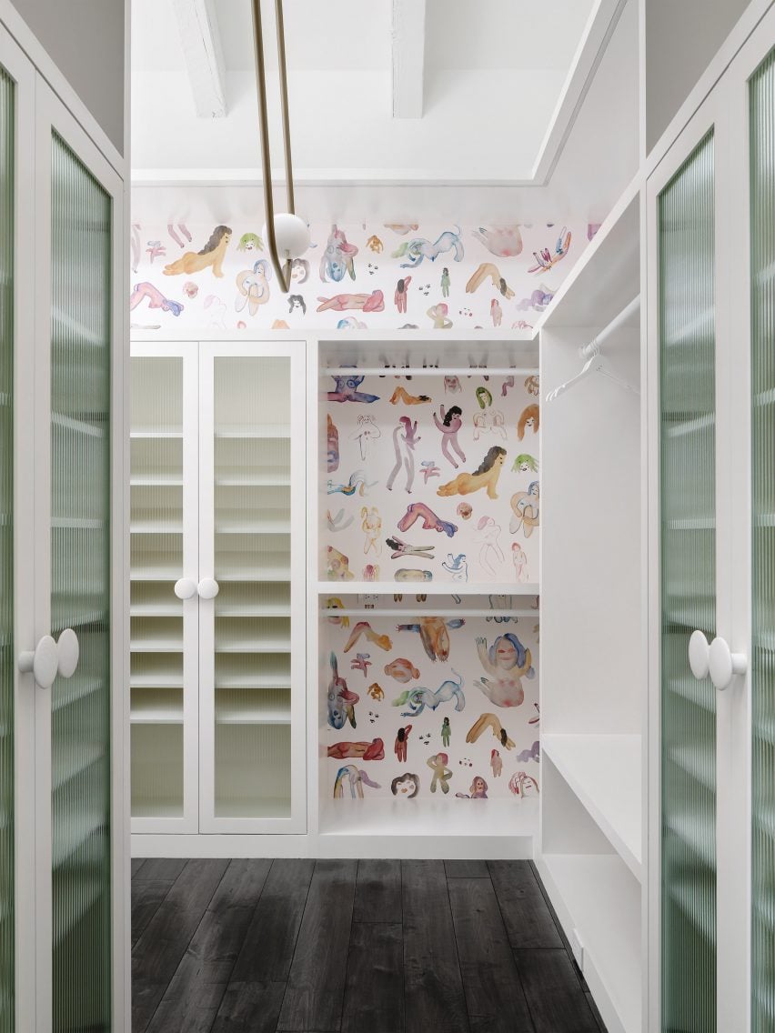 Closet with "PG-13" wallpaper