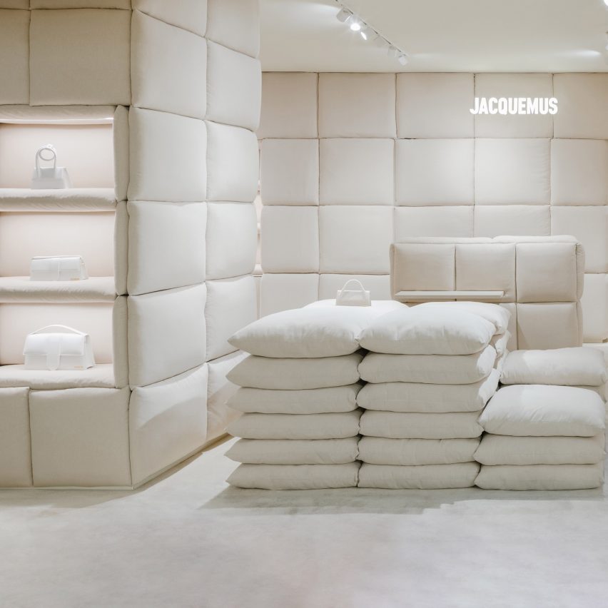 A cream shop interior filled with pillows
