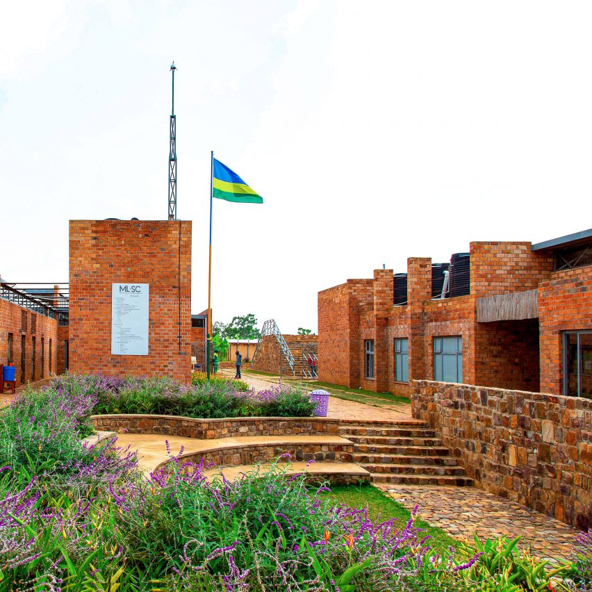 Exterior of brick community centre in Rwanda