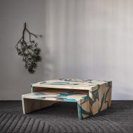 Ringvide adapts paper-colouring technique to create marbled-wood furniture