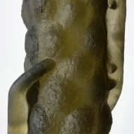 Detail of green textured glass sculpture
