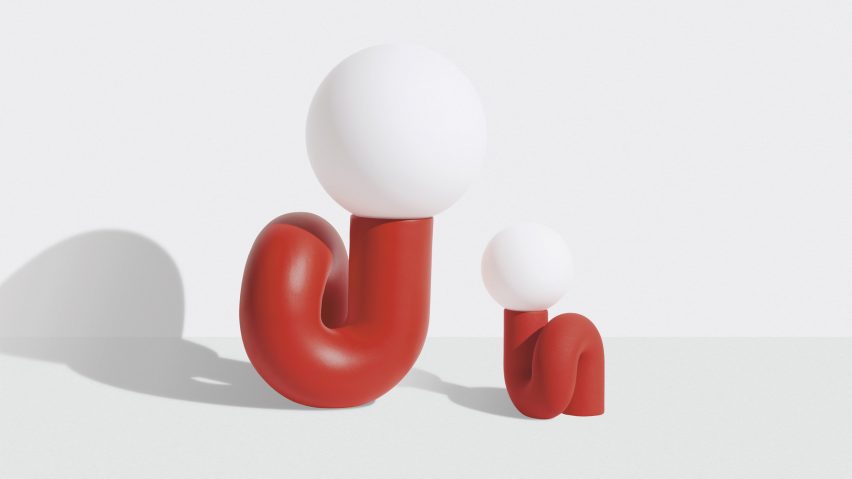 Two red Neotenic lamps by Petite Friture