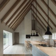 Exposed ceiling beams in Nieby Crofters Cottage by Jan Henrik Jansen and Marshall Blecher