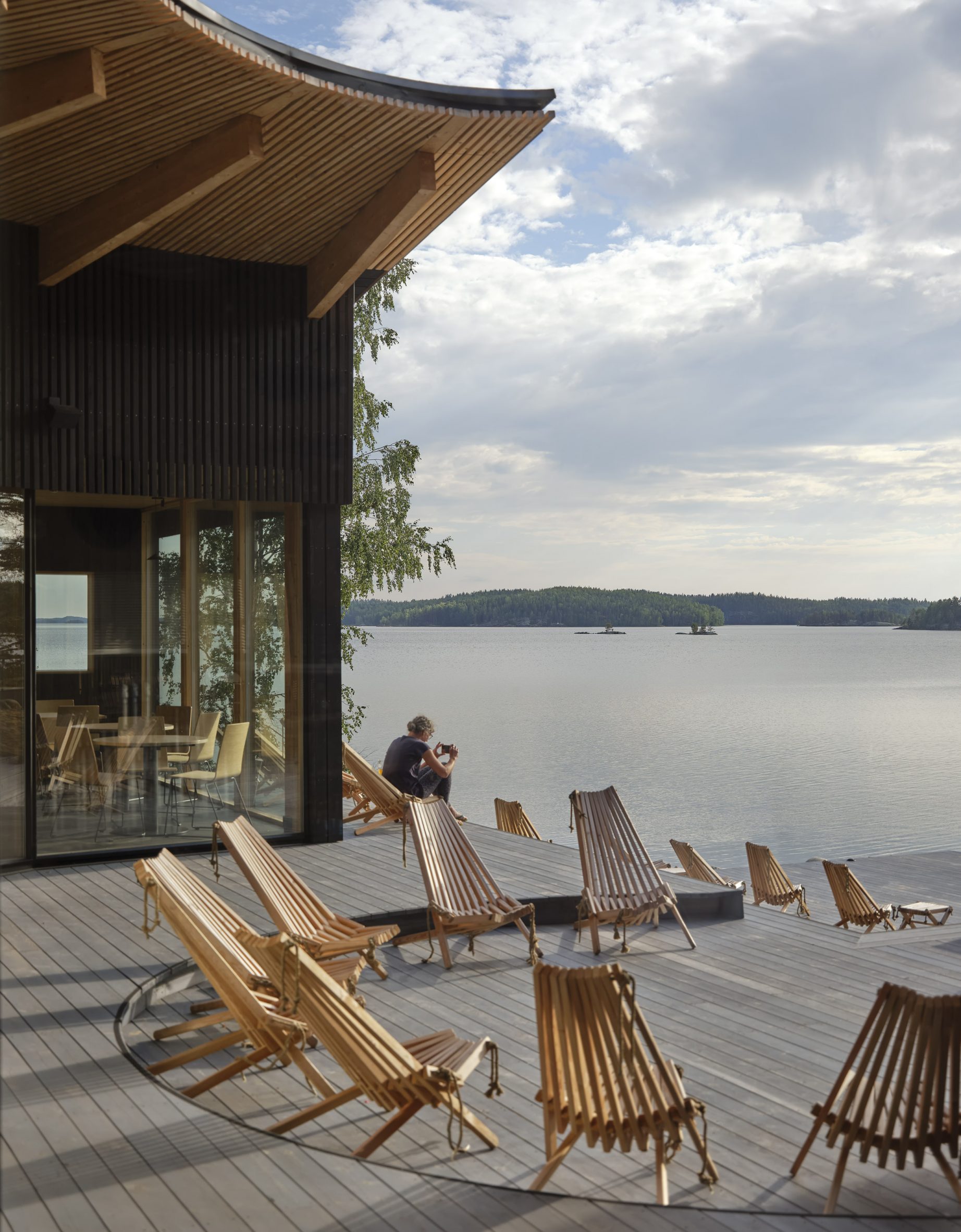Terrace of lakeside restaurant in Finland