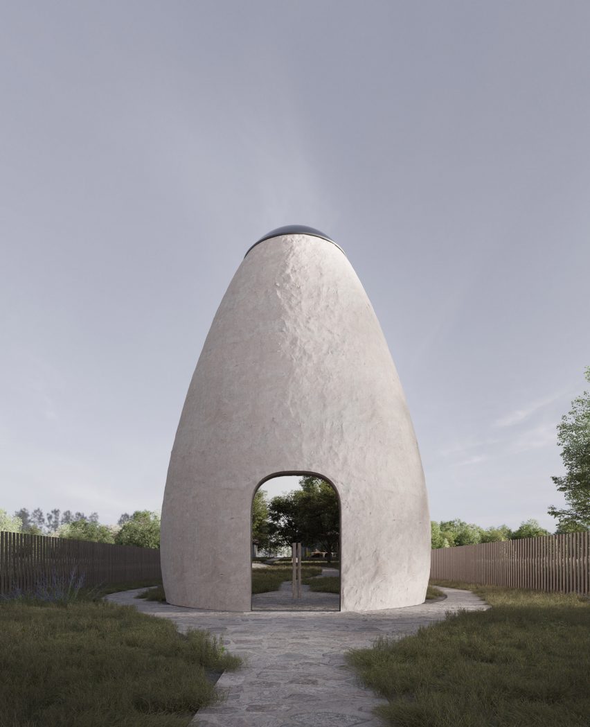 Entrance of conical rotunda forming Maria's Way museum by Victoria Yakusha