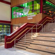 Interior of One Elmwood student hub at Queens University in Belfast by Hawkins\Brown and RPP Architects