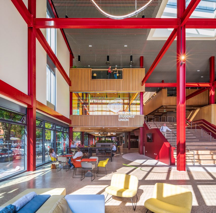 Interior of One Elmwood student hub by Hawkins\Brown and RPP Architects