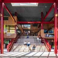 Interior of One Elmwood student hub at Queens University in Belfast by HawkinsBrown and RPP Architects