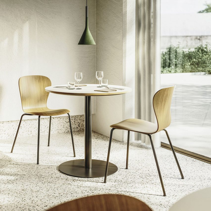Two S 220 chairs by Industrial Facility for Thonet around a round table