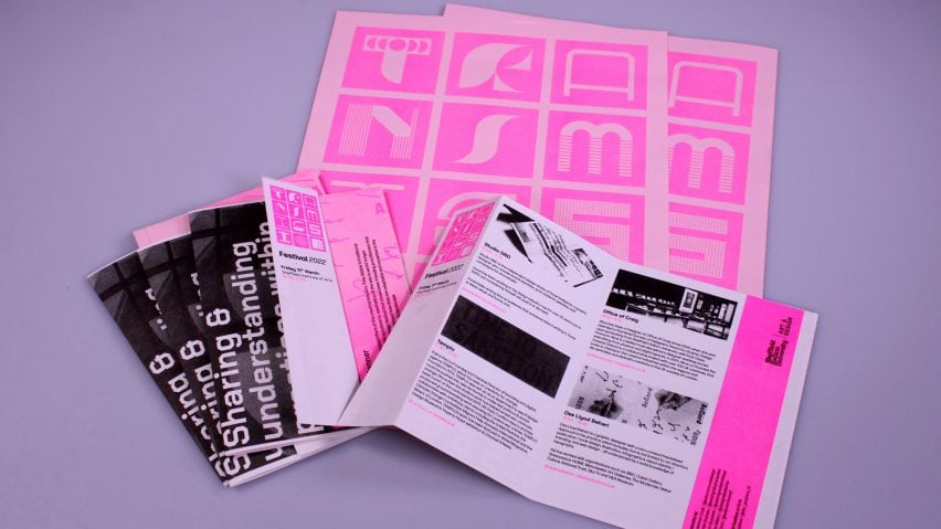 Fluorescent pink and black magazine print