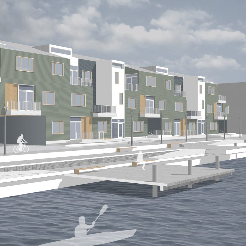 Render of terraced domestic building on a waterfront
