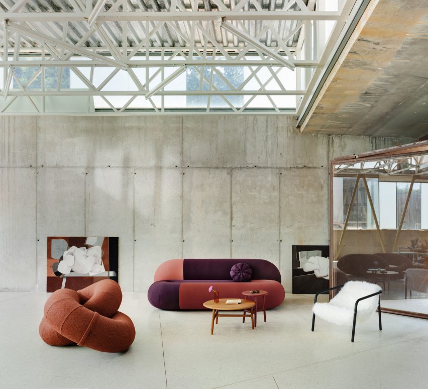 A sofa and armchair by Sancal in warm colours