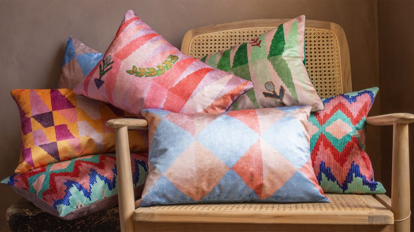 Colorful cushions with various geometric patterns