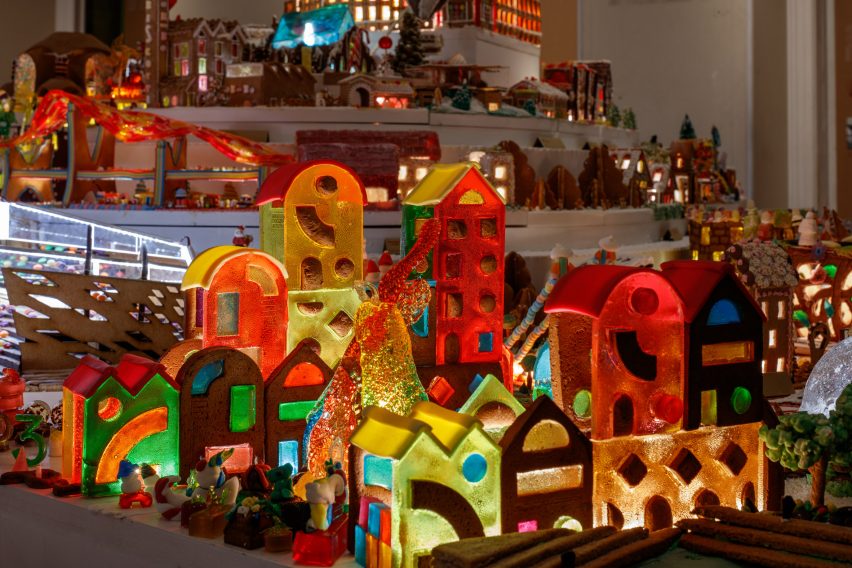 Photo of a city made of food