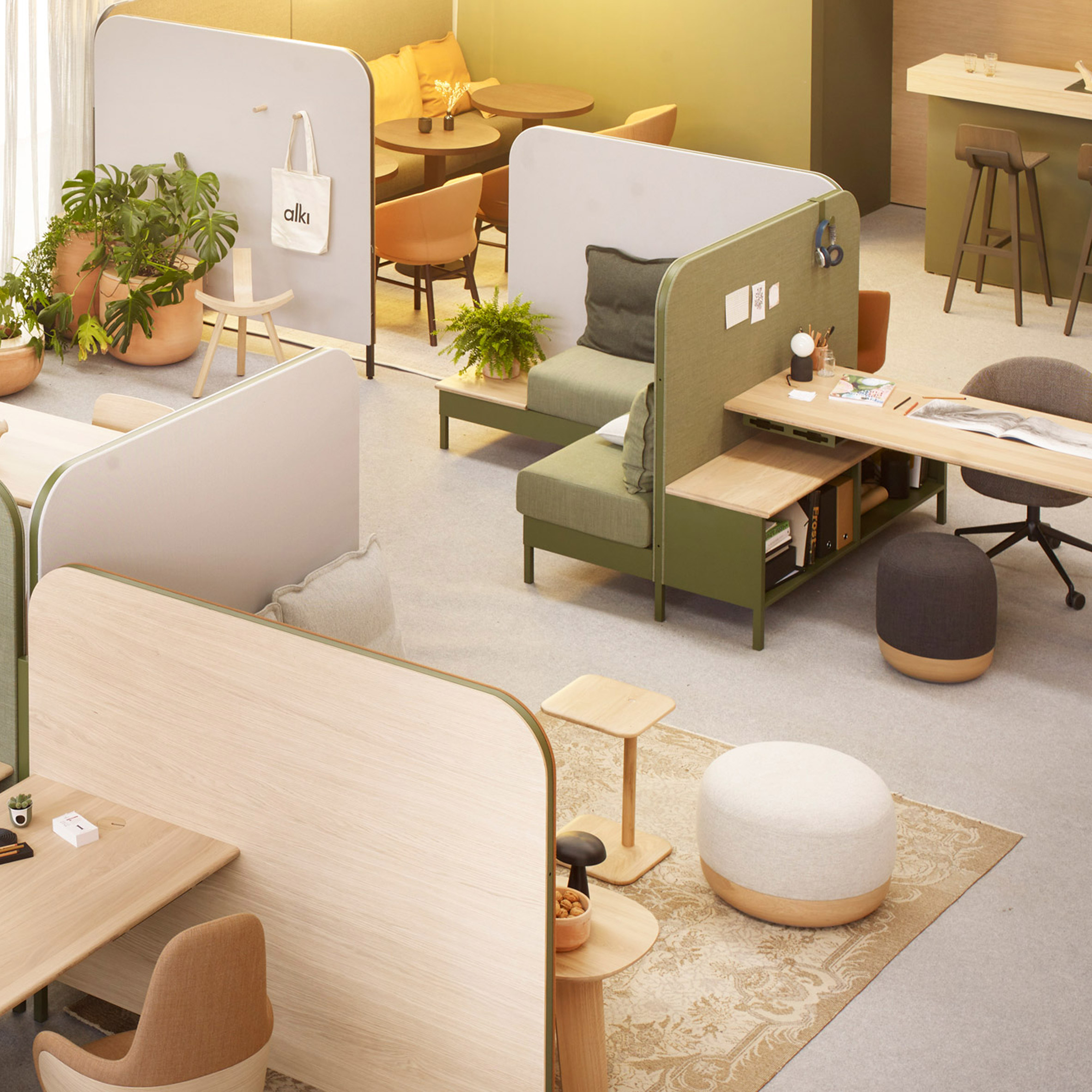 Photo of green and neutral office furniture