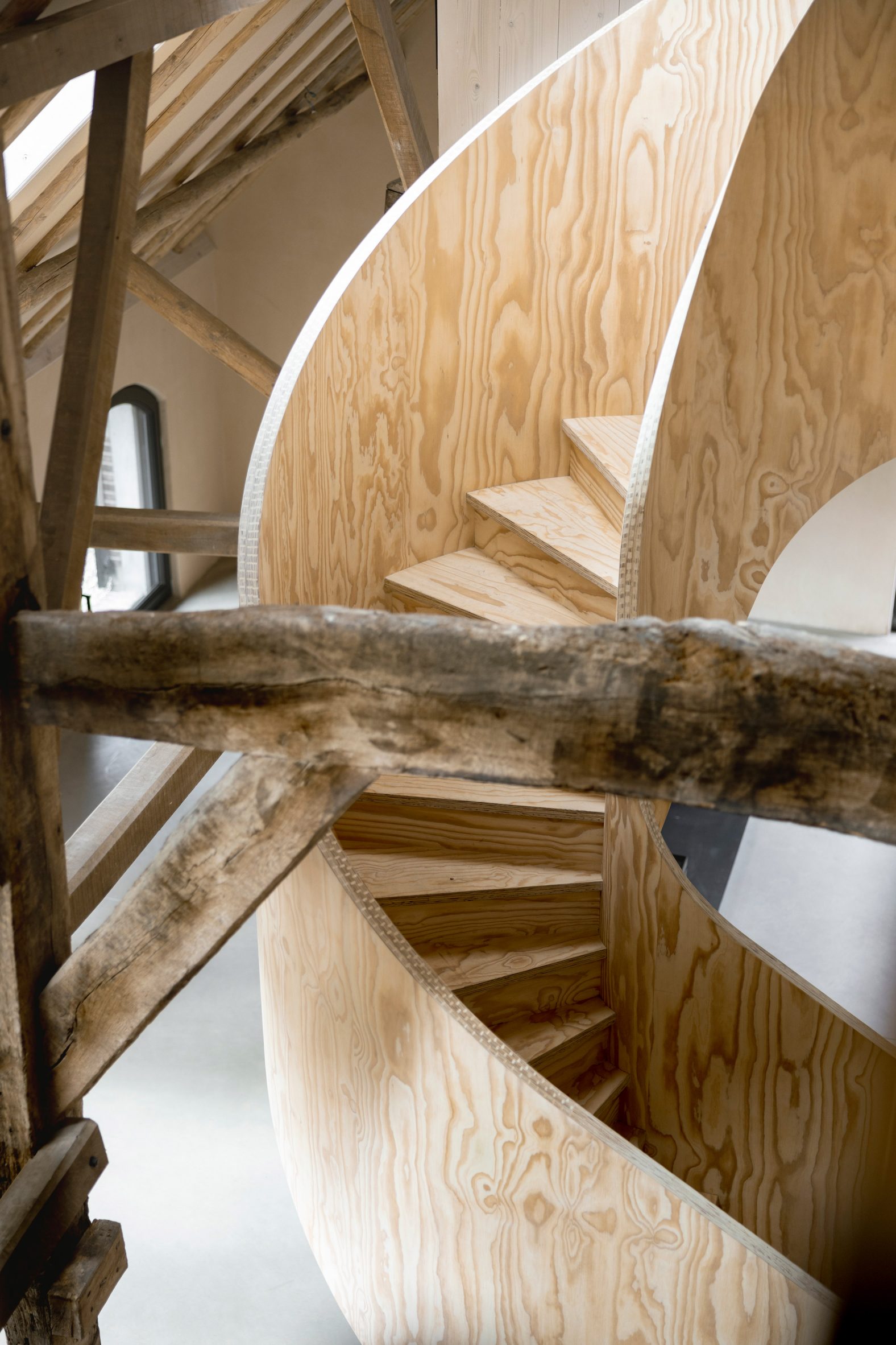 Plywood spiral staircase