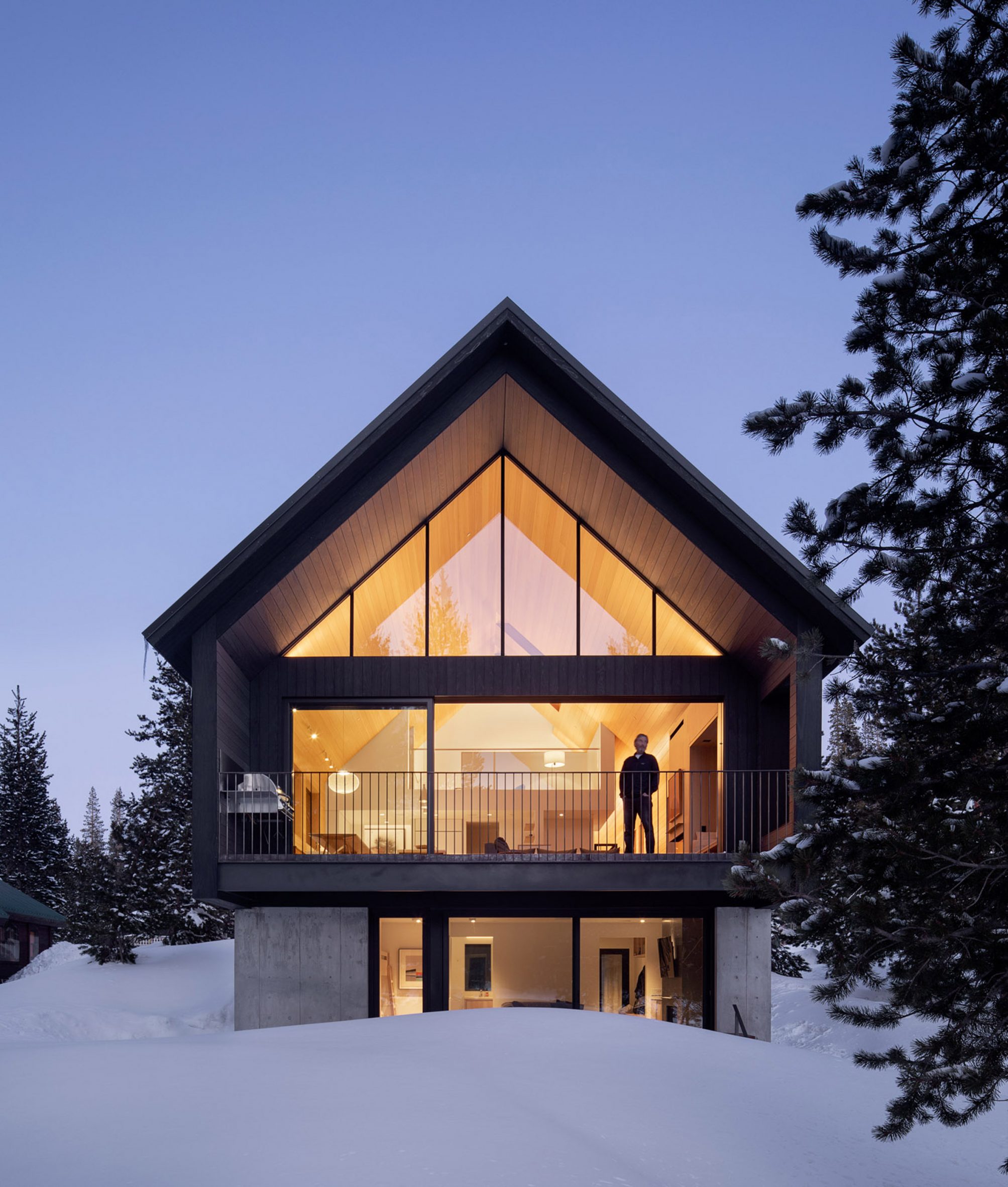 A frame house in the snow 