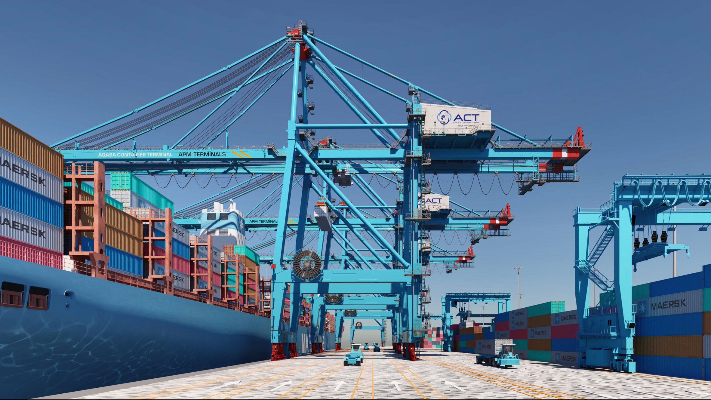 Visual of container cranes at Aqaba Container Terminal