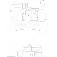 Upper floor plan and section of BD House