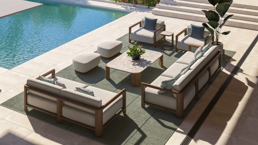 Image of the Tamarindo collection pictured by a pool