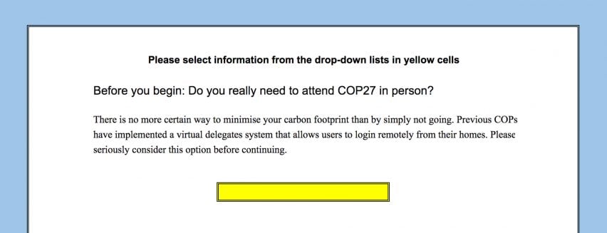 Screenshot of COP27 carbon calculator from UCL researchers